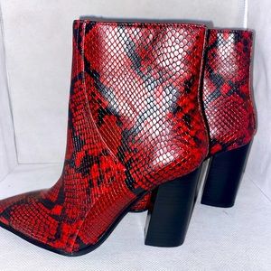 JLO Red Snakeskin Ankle Boot